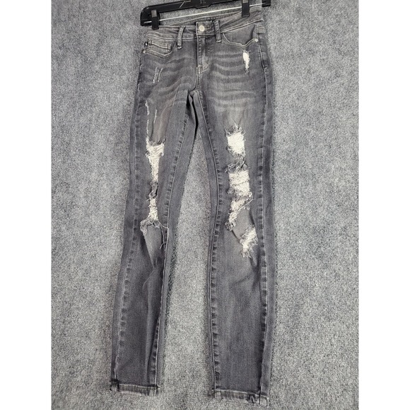Judy‎ Blue Distressed Skinny Jeans Gray Wash Juniors Women Size 1/25 Designer - Picture 1 of 10